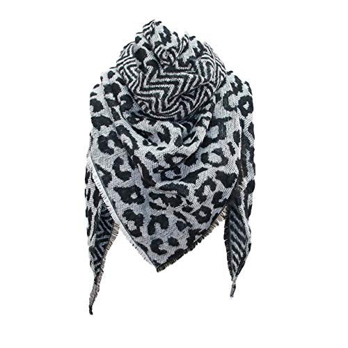 Sayla Schal Damen Herren Winter Schal Weiblich Dreieck Handtuch Leopardenprint Warm halten Schals mit einem Armband groß rechteckig Spitz Halstuch (Schwarz) von Sayla