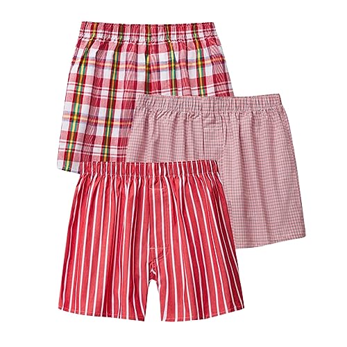 3er Pack Herren Schlafanzughose Hose Shorts kurz, Baumwolle unterwäsche Boxershorts Nachtwäsche Trunk Pyjamahose Bequem Elastik-Bund Schlafen Underwear Loungehose Plaid Men's Boxers von Saymany