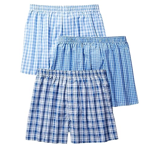 3er Pack Herren Schlafanzughose Hose Shorts kurz, Baumwolle unterwäsche Boxershorts Nachtwäsche Trunk Pyjamahose Bequem Elastik-Bund Schlafen Underwear Loungehose Plaid Men's Boxers von Saymany