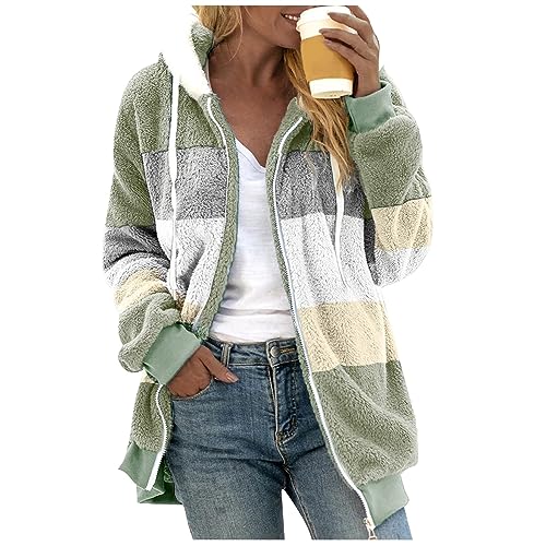 Basic Hoodie Regenjacke Damen Wasserdicht Oversized Sweatjacke Damen Lang Y2k Shirt Pullover Damen Zip Hoodie Damen Kapuzenjacke Damen Winterjacke Damen Warm Strickjacken Für Damen（1-Green,M） von Saymany