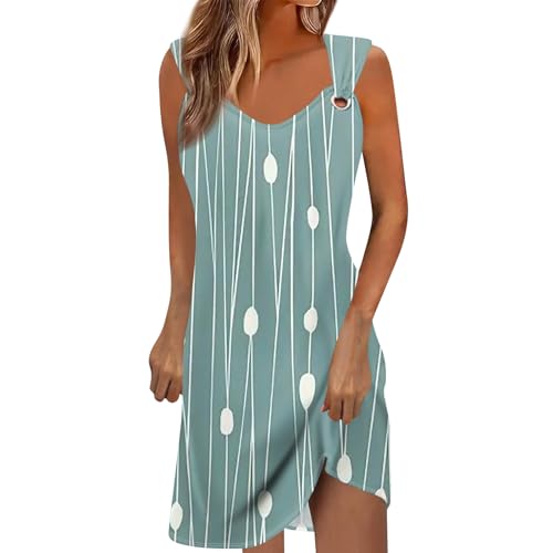 Boho Kleider Damen Sommer Knielang Boho-Kleid Kurze Strandkleider Damen Sommer Knielang Leichte Tunika Kleid Damen Luftig Damen Kleider Elegant V-Ausschnitt Kleider Sommer Knielang(3-Mint Green,L) von Saymany
