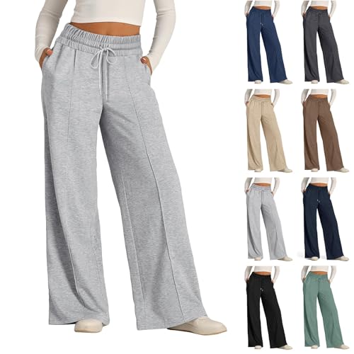 Cargohose Damen Hight Waist Damen Jeans Weites Bein Y2k Pants Jogginghose Damen Große Größen Leinenhose Damen Baggy Jogginghose Hose Schwarz Damen Sport Hose Damen Chino Damen Hose(Light Gray,S) von Saymany