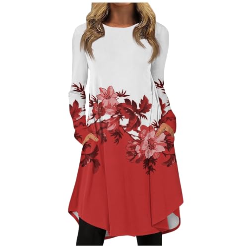 Cocktailkleid Damen Kleid Lang Kleid Elegant Damen Strickkleid Damen Winter Damen Kleider Elegant Ballkleider Damen Kleid Langarm Damen Herbst Kleid Herbst Damen Hoodiekleider Damen(4-Red,3XL) von Saymany