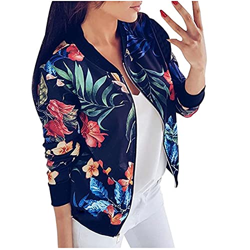 Damen Bomberjacke Blumenmuster Langarm Jacket leichte Fliegerjacke Blouson Pilotenjacke Kurzjacke Damenjacke Outwear Kurz Coat Herbst Frühling College Jacke Casual Jacke Leicht Kurze Jacke von Saymany