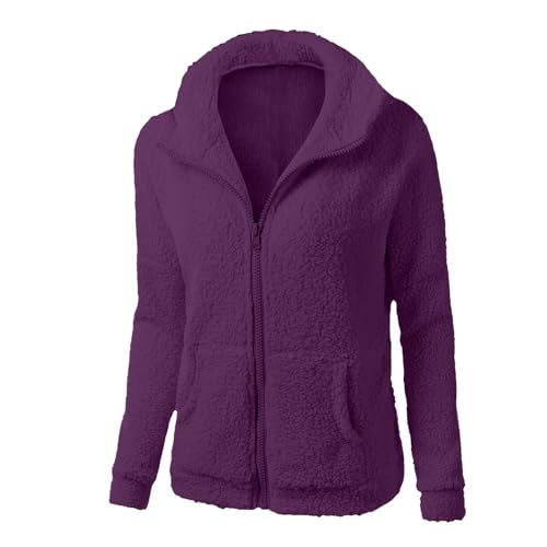 Damen Herbstjacke Kleidung Damen Mantel Schwarz Teddy Weste Damen Teddy Weste Damen Teddy Fleecejacke Damen Kurzmantel Damen Herbst Jacke Damen Übergangsjacke Winterjacke Damen Warm(Lila,L) von Saymany