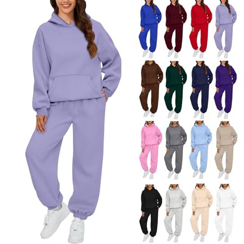 Damen Jogginganzug Set Casual Trainingsanzug Jogger Hausanzug Bekleidungsset Einfarbig Loungewear Set Sportkleidung Frauen Set Zweiteiler Damen Sportanzug Sale Angebote(1-Light Purple,L) von Saymany
