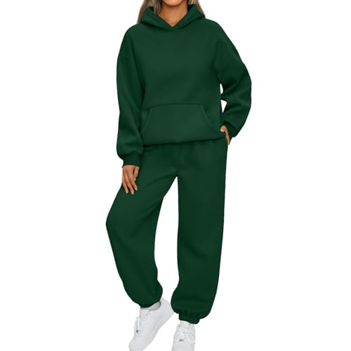Damen Jogginganzug Set Casual Trainingsanzug Sets Jogger Sportanzug Set Zweiteiler Outfit Einfarbig 2 Stück Anzug Set Freizeitanzug Damen Elegant Sportkleidung Frauen Set Deals(3-Dark Green,XL) von Saymany