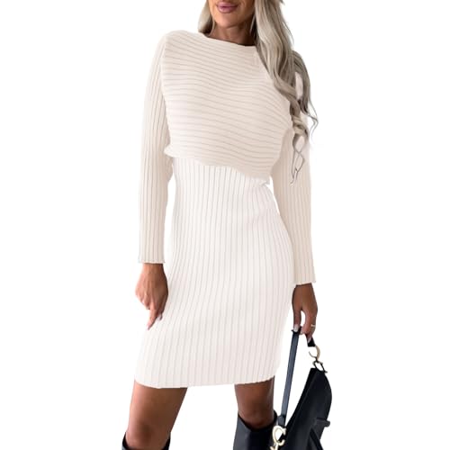 Damen Strickkleid Zweiteiliger Anzug - Pullover Oberteil und Bodycon Kleid 2 Stück Set - Elegant Warm Sweater Midikleid Tunika für Party Damen Strickkleid Zweiteiliger Anzug - Pullover Oberteil und Bodycon Kleid 2 Stück Set - Elegant Warm Sweater Midikleid Tunika für Party von Saymany