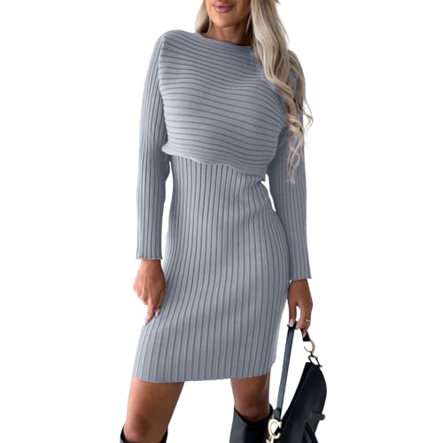 Damen Strickkleid Zweiteiliger Anzug Pullover Oberteil und Kleid Bodycon 2 Stück Set Sweater Midikleid Pullikleid Gestrickt Kleid Set Elegant Sweater Kleid Warm Tunika Minikleid Partykleid von Saymany