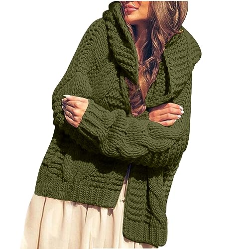 Damen Strickmantel Lang Mit Kapuze - Cardigan, Kurze Strickjacke, Longstrickjacke, Grau, Sommer (1-Green, XL) von Saymany