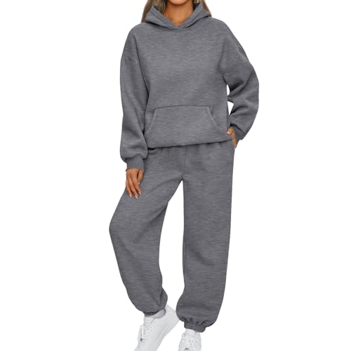 Damen Trainingsanzug Set Weich Hoodies Und Hosen Langarm Tracksuits Hoodies Hosen Set Einfarbig Freizeitanzug Zweiteiler Damen Sportanzug Jogginganzug Damen Lässig Deals(3-Dark Gray,M) von Saymany