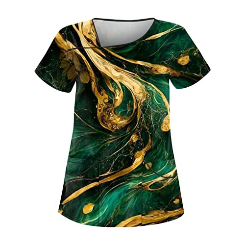 Damen Tshirt,Festliche Blusen Damen Blusenshirt Damen Kurzarm Tshirt Damen,Damen Bluse Sommer Top T Shirt Damen,T-Shirts Für Damen Basic Shirt Damen Sportshirt Damen(Dark Green-2,M) von Saymany