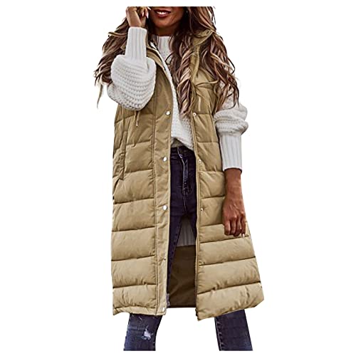 Damen Weste Lang Mit Kapuze Leichte Jacke Damen Winterjacke Damen Westen Damen Herbst Übergangsjacke Damen Lang Daunenweste Damen Leichte Steppweste, Lang Damen Jacken Plüschjacke Damen von Saymany