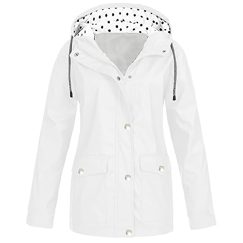 Fahrradjacke Damen, Regenjacke Damen Faltbar Regenjacke Damen Leicht, Sweatjacke Mädchen Damen Übergangsjacke Regenjacke Damen Wasserdicht Atmungsaktiv, Daunenjacke Damen Leicht（2-White,5XL) von Saymany