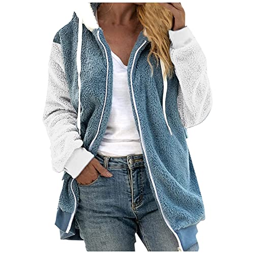 Fleece Jacke Flauschig Fleecejacke Fleecepullover Mit Kapuze Winter Jacke Sweatjacke Winterjacke Damen Rosa Xs Winterjacke Damen 48 (Himmelblau,M) von Saymany