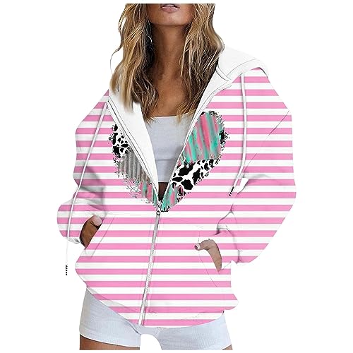 Fleecejacke Damen, Sweatjacke Damen Ohne Kapuze Hoodie Damen Oversize Mit Kapuze Kuschel Pullover Damen Sweatjacke Damen Damem Pullover Hoodie Damen Schwarz Damen Hoodie Lang(2-Pink,XXL） von Saymany