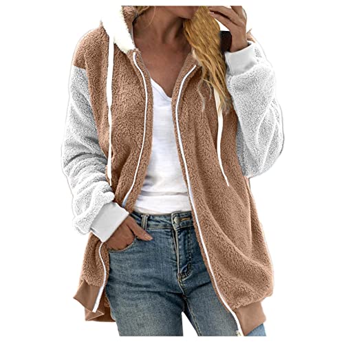 Fleecejacke Damen Zip Up Fleece Mantel Sweatjacke Verdicken Bequeme Plüschjacke Wintermantel Fell Winterjacke Damen Winterjacke Damen Elegant Warm (Khaki,S) von Saymany