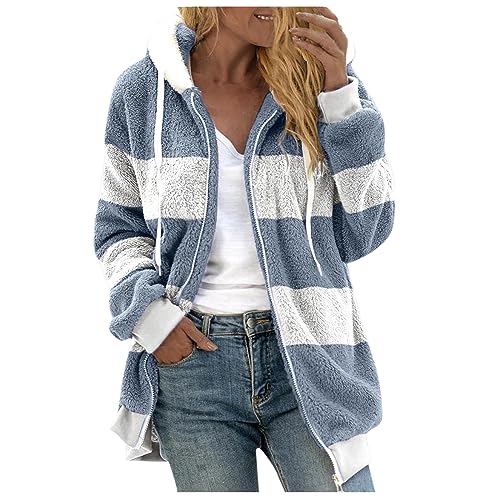 Fleecejacke Mädchen Große Größen Kuschelpullover Damen Flauschig Winterjacken Damen Pullover Damen Cardigan Fleecejacke Damen Übergangsjacken Damen Günstig Winterjacke Damen Lang(2-Light Blue,M) von Saymany