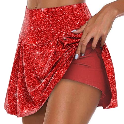 Glitzer Rock Damen Pailletten Damen Röcke Cosplay Weißer Rock Rock Schwarz Rockabilly Kleider Damen Glitzer Rock Strickrock Damen Rock Mit Hose Drunter Schwarzer Minirock Damen(1-Red,4XL) von Saymany