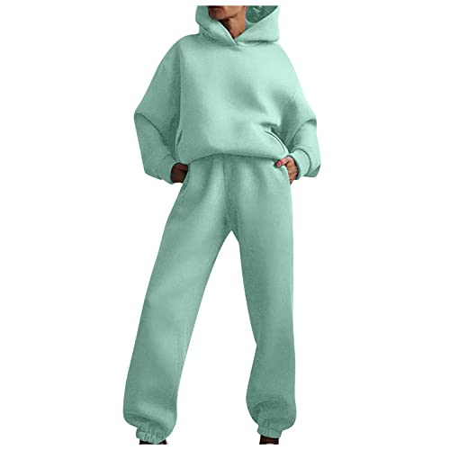 Hausanzug Damen Baumwolle Gym Sport Set Damen Warmer Hausanzug Damen Loungewear Hausanzug Damen Kurzgröße Zweiteiler Damen Jogginganzug Jumpsuit Damen Winter 80er Trainingsanzug(2-Green,L) von Saymany