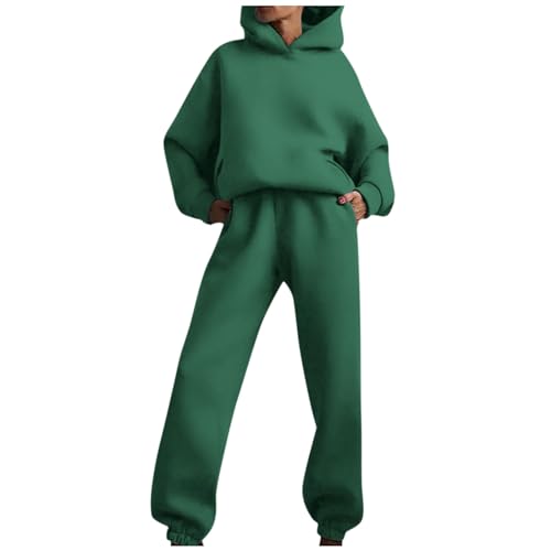Hausanzug Damen Winter Herbst Hausanzug Zweiteiler Damen Jogginganzug Trainingsanzug Damen Set Elegantes Outfit Damen Komplett Hausanzug Damen Elegant Damen Hausanzug Jogginganzug(1-Dark Green,M) von Saymany