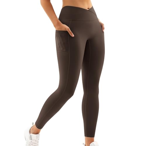High Waist Leggings Damen High Waist, Leinenhose Damen Damen Sporthose Lang Leggings Damen Baumwolle Sporthose Damen Lang, Arbeitshose Damen Homewear Hose Damen Leggings Booty Scrunch(1-Brown,XXL) von Saymany