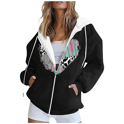 Hoodie Jacke Damen Warmer Pullover Damen Sweatjacke Damen Mit Kapuze Fleecejacke Damen Hoodie Damen Oversize Mit Kapuze Damen Pullover Winter Zip Hoodie Y2k Damem Pullover(2-Black,XL von Saymany