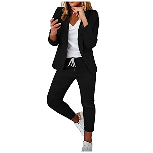 Hosenanzug Damen Festlich Hochzeit Fashion Party Outfit Hosenanzug Damen Elegant 2 Teiler Anzugjacke Mode Trainingsanzug Anzughose Und Top Festival Outfit Damen Curvy Jogginganzug（b##Black，L） von Saymany