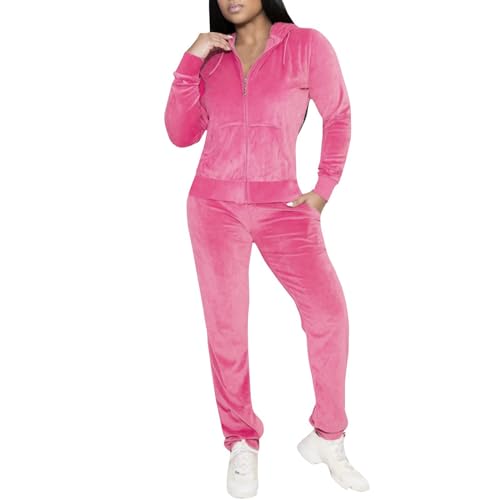 Jogginganzug Damen Set, Warm Zweiteiler Damen Hausanzug Damen Große Größen Jogginganzug Damen 2 Teiler Damen Elegant Zweiteiler Damen Jogginganzug Freizeitanzug Damen Jogger Set Damen(Hot Pink,M) von Saymany