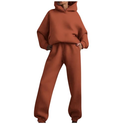 Jogginganzug Damen Set Clothes Damen Freizeitanzug Hausanzug Damen Sportanzug Damen Set Fleece Hausanzug Damen Trainingsanzug Damen Set Joginanzuge Damen Hausanzug Herren Fleece(1-Brown,M) von Saymany