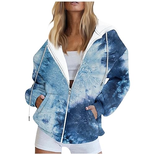 Kapuzenjacke Damen Sportjacke Damen Sweatjacke Damen Mit Kapuze Damem Pullover Zip Hoodie Damen Damen Pullover Winter Sweatshirt Damen Oversized Sweatshirt Damen Ohne Kapuze(2-Blue,L von Saymany