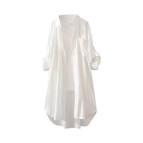 Karierte Bluse Damen Oversize Langarm Shirt Lang Knopfleiste Hemd Lose Frühling Sommershirt Blusenshirt Oberteile Tunika Große Größen Tops T-Shirts & Blusen für Frauen Übergröße Longbluse von Saymany