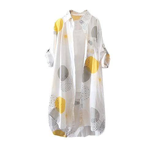 Karierte Bluse Damen Oversize Langarm Shirt Lang Knopfleiste Hemd Lose Frühling Sommershirt Blusenshirt Oberteile Tunika Große Größen Tops T-Shirts & Blusen für Frauen Übergröße Longbluse von Saymany