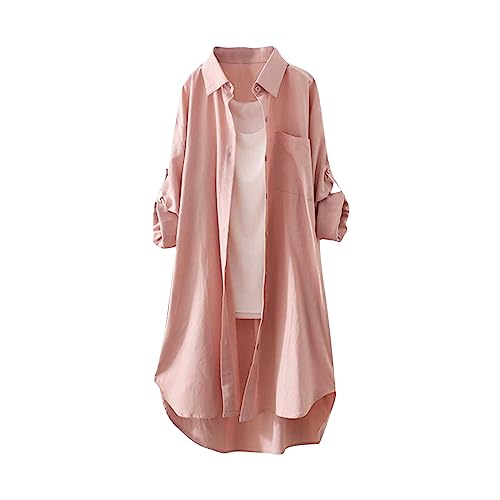 Karierte Bluse Damen Oversize Langarm Shirt Lang Knopfleiste Hemd Lose Frühling Sommershirt Blusenshirt Oberteile Tunika Große Größen Tops T-Shirts & Blusen für Frauen Übergröße Longbluse von Saymany