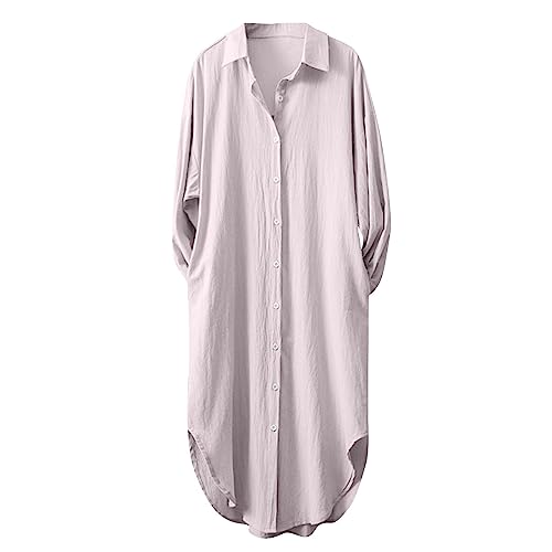 Karierte Bluse Damen Oversize Langarm Shirt Lang Knopfleiste Hemd Lose Frühling Sommershirt Blusenshirt Oberteile Tunika Große Größen Tops T-Shirts & Blusen für Frauen Übergröße Longbluse von Saymany