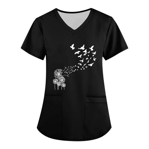 Kasack Damen Pflege Günstig Kostüm Basic Shirt Damen Kasak Kasaks Altenpflege Damen Damen Kasacks Pflege Kasack Damen Berufskleidung Krankenpflege Uniform Sportoberteile Frauen(1-Black,4XL) von Saymany