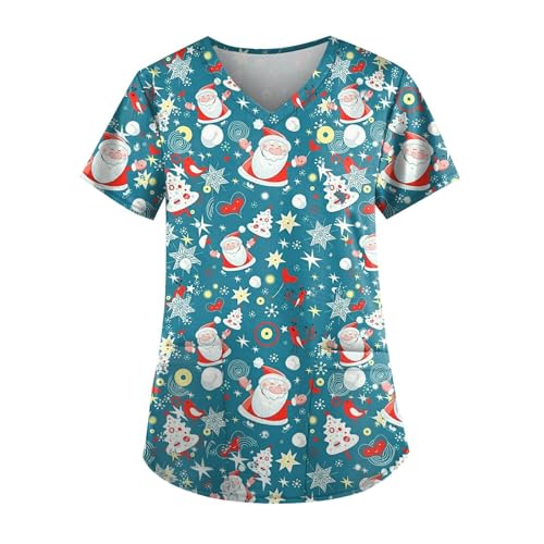 Kasack Damen Weihnachts Generisch T-Shirts Pflege Bluse Angenehm Pflege Kleidung Uniform Weihnachts Kasack Pflege Weihnachts Kasack Damen Mit Taschen Angebote des Tages Heute(3-Dark Blue,XL) von Saymany
