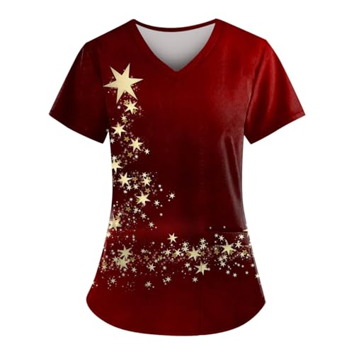 Kasacks Damen, Kostüm Weiße Hose Damen Medizin Damen Arbeitshose Kasack Damen Pflege Günstig, Kasack Damen Pflege Günstig T Shirt Dünner Stoff Damen Kasack Herren Weihnachts T-Shirt（3-Wine,L von Saymany