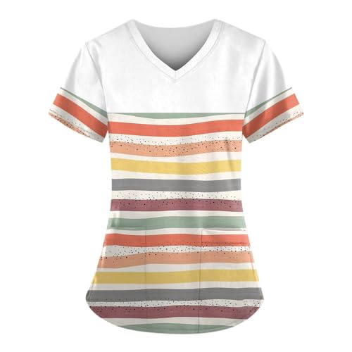 Kasacks Damen Pflege Große Größen, Arbeitskleidung Damen Kasack Kasaks Altenpflege Damen Günstig Shirt Damen Ärztin Kostüm Damen Kasack Damen Pflege Günstig Kasack Damen Mit Druck(1-Multicolor,L) von Saymany