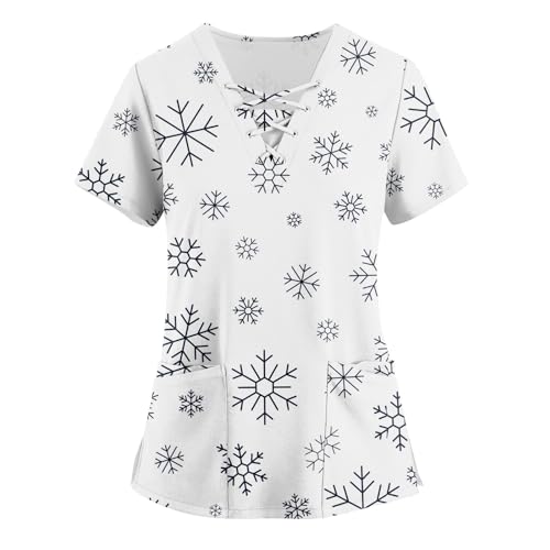 Kasacks Damen Pflege Große Größen Pflege Weihnachts T Shirt Weiße Jeggings Damen Kasack Damen, Weihnachtspulli Damen Kasack Damen Mit Druck Leiber Kasack Damen Scrubs Kleidung（1-White,XXL von Saymany