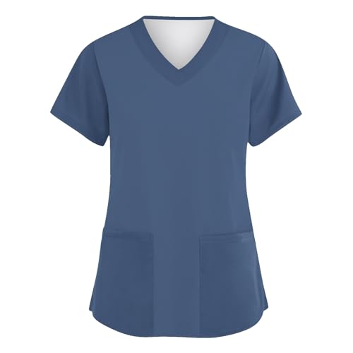Kasacks Damen Pflege Schlupfhemd Bluse Kurzarm V-Ausschnitt Schlupfkasack Uniform Berufsbekleidung Krankenschwester Atmungsaktiv Nurse Arbeitskleidung T-Shirt Tops mit Taschen von Saymany