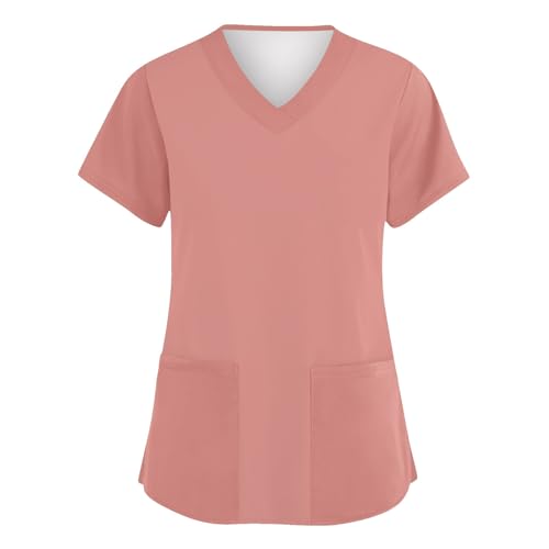 Kasacks Damen Pflege Schlupfhemd Bluse Kurzarm V-Ausschnitt Schlupfkasack Uniform Berufsbekleidung Krankenschwester Atmungsaktiv Nurse Arbeitskleidung T-Shirt Tops mit Taschen von Saymany