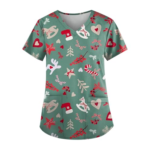 Saymany Kasacks Damen Pflege Weihnachts Generisch Tunika Für Krankenpflege Weichen Pflege Bluse Kleidung Weihnachts Kasack Pflege Kasacks Weihnachten Mit Taschen Angebot des Tages(3-Green,M) von Saymany