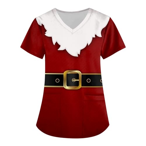 Kasack Damen Pflege Weihnachten Laborkittel Weichen Krankenpflegeuniform Krankenhaus Schlupfhemd Mit Taschen Deals of the Day (2-Wine, 3XL) von Saymany