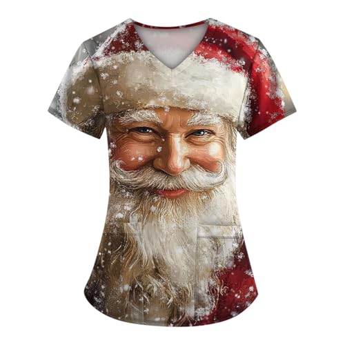 Kasaks Altenpflege Damen Angenehm Laborkittel Op-Kasack Motiv Bunt T-Shirts Kittel Kasacks Damen Pflege Weihnachten Weihnachts Kasack Pflege Mit Taschen Deals of The Day(2-Khaki,XXL) von Saymany