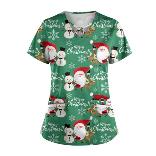 Kasaks Altenpflege Damen Kasacks Damen Pflege Große Größen T Shirt Dünner Stoff Damen Kasack Damen Berufskleidung Christmas Shirt Kasack Damen Kasack Herren Arbeitskleidung Pflege Damen(2-Green,3XL) von Saymany