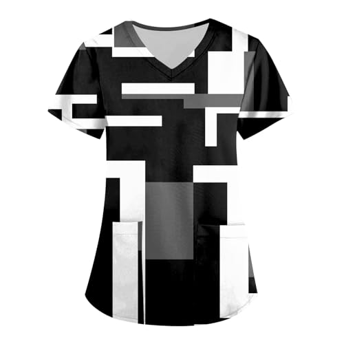 Kasaks Altenpflege Damen Pflegekittel Weihnachts Kasack Pflege Kleidung Lustig Arbeitshose Weiß Weihnachten Shirt (5-Black, M) von Saymany