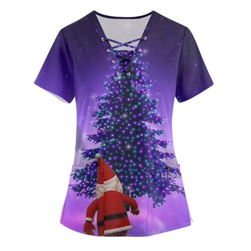 Kassaks Frauen Pflege Berufskleidung - Weiße Arbeitshose Damen Kasack Günstig - Jeans Weiß Weihnachtspullover (2-Purple, 3XL) von Saymany