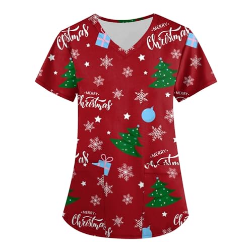 Kassaks Frauen Pflege, Kostüm Kasack Damen Pflege Günstig Schlupfhose Kasack Damen Berufskleidung Arbeitskittel Damen Unisex Weihnachtspullover T Shirt Weihnachten Arbeitskittel Damen（4-Wine,XL von Saymany