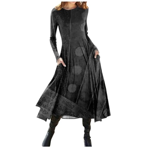 Kleid Damen Kleid Winter Damen Gothic Kleider Damen Cocktailkleid Damen Weihnachtskleid Damen Damen Kleidung Elegantes Kleid Damen Herbst Kleider Damen Abendkleid Schwarz Lang(3-Dark Gray,XXL) von Saymany